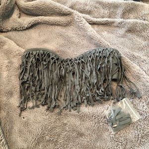 Gray Fringe Bandeau Bikini Top